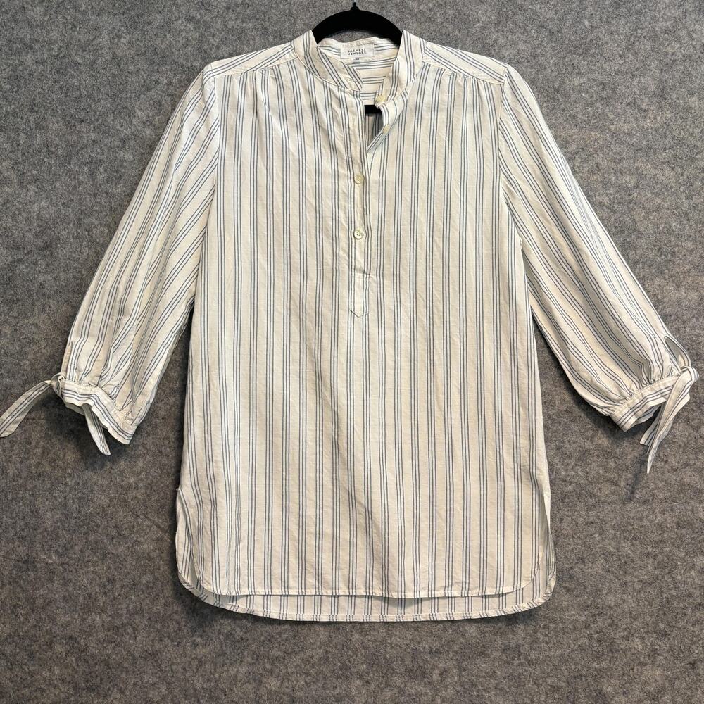 Barneys New York Shirt Womens Medium Blue White Striped Linen Cotton Tunic Italy